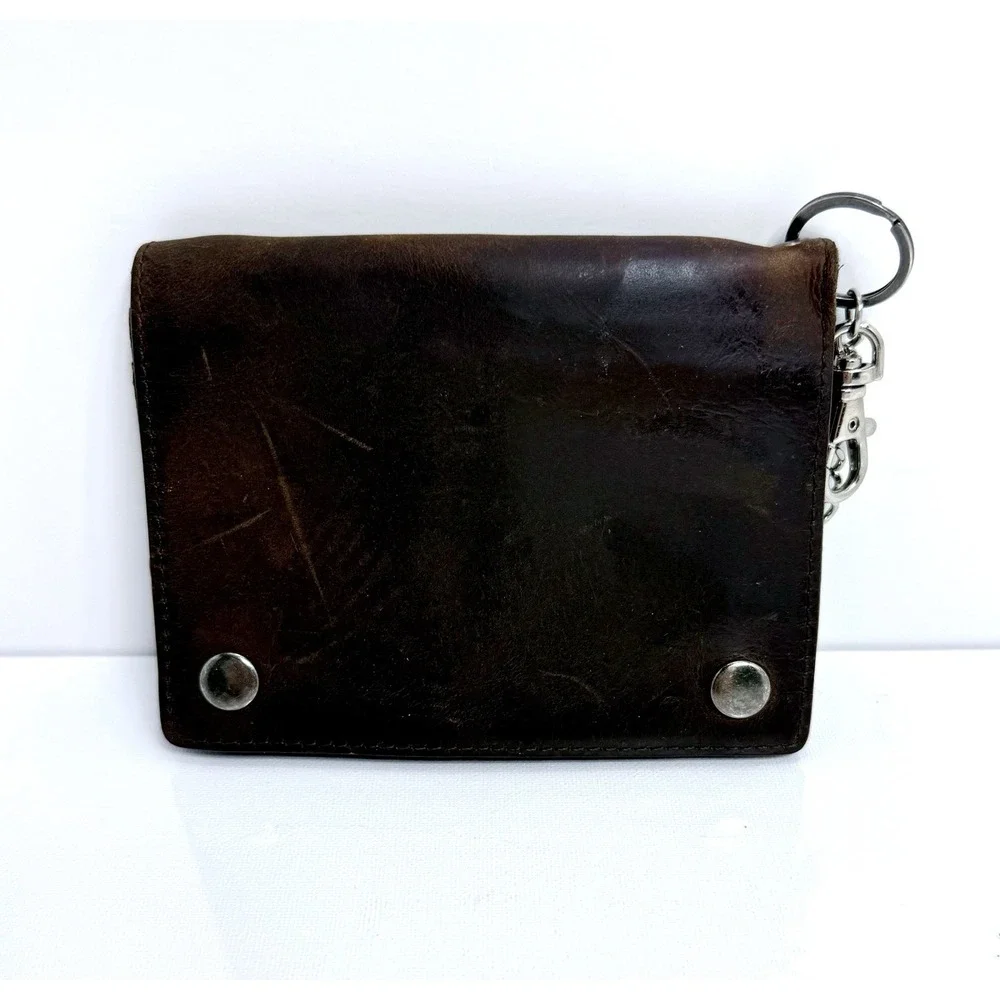 Duluth Trading Co Men Brown Leather Snap Wallet Key Chain Key Ring Clip Patina